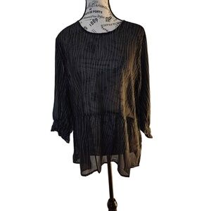 American Bling Black Shimmer Peplum‎ Blouse Size L